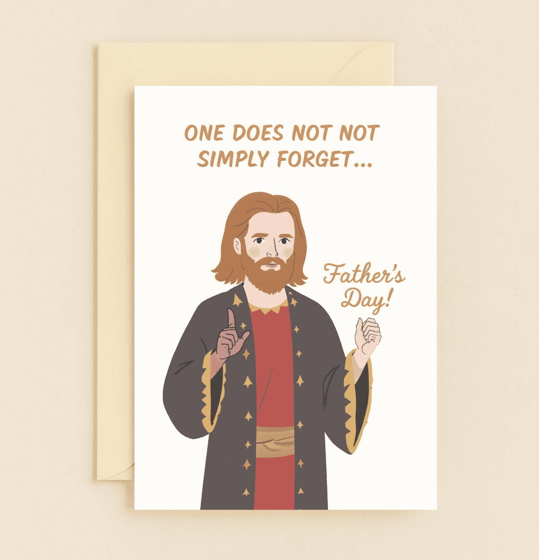 Celebrate Father's Day with a whimsical medieval-themed card featuring a bearded character and playful wordplay sure to make dad chuckle.