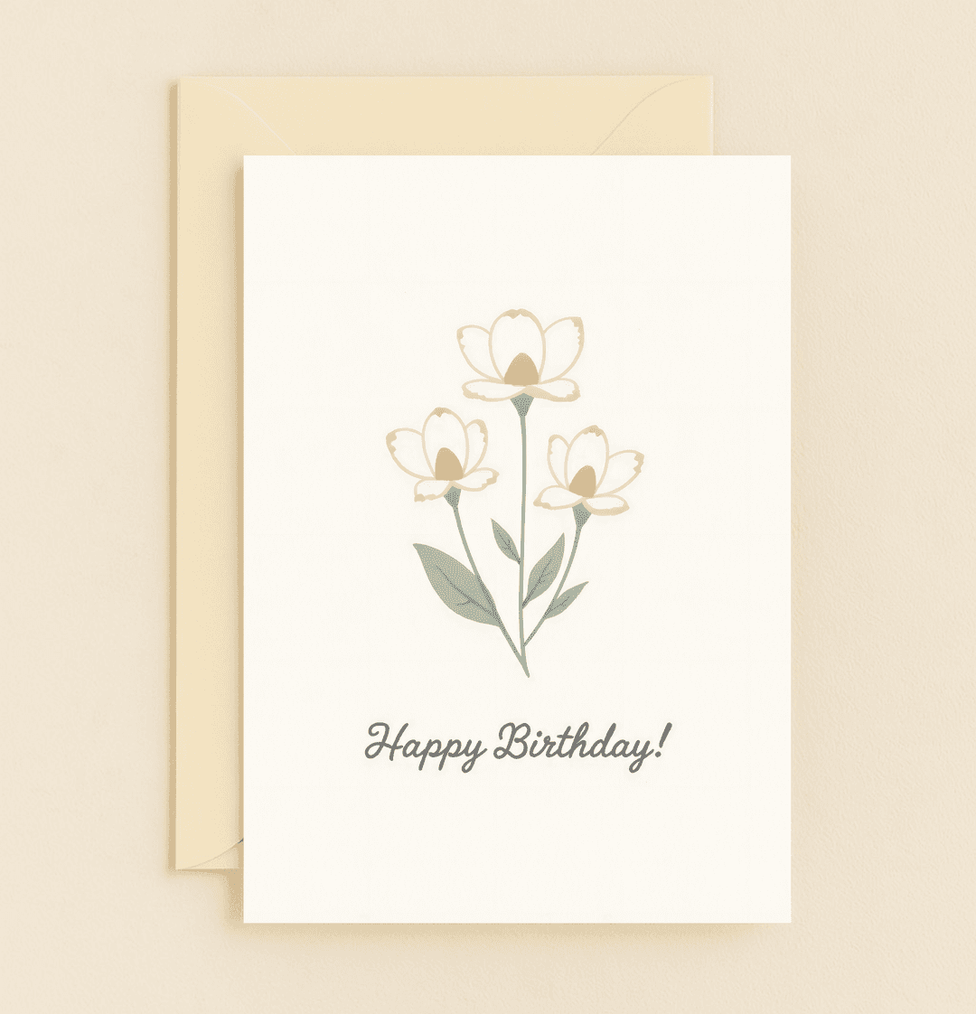 Celebrate with elegance using our "Blossoming Birthday Wishes" card, featuring a minimalist floral design and graceful cursive on a creamy white backdrop.