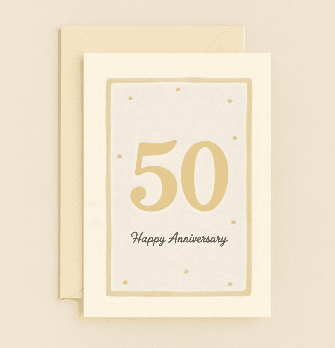 Celebrate a golden milestone with this elegant anniversary card featuring a striking gold "50" amidst shimmering stars and a refined design.
