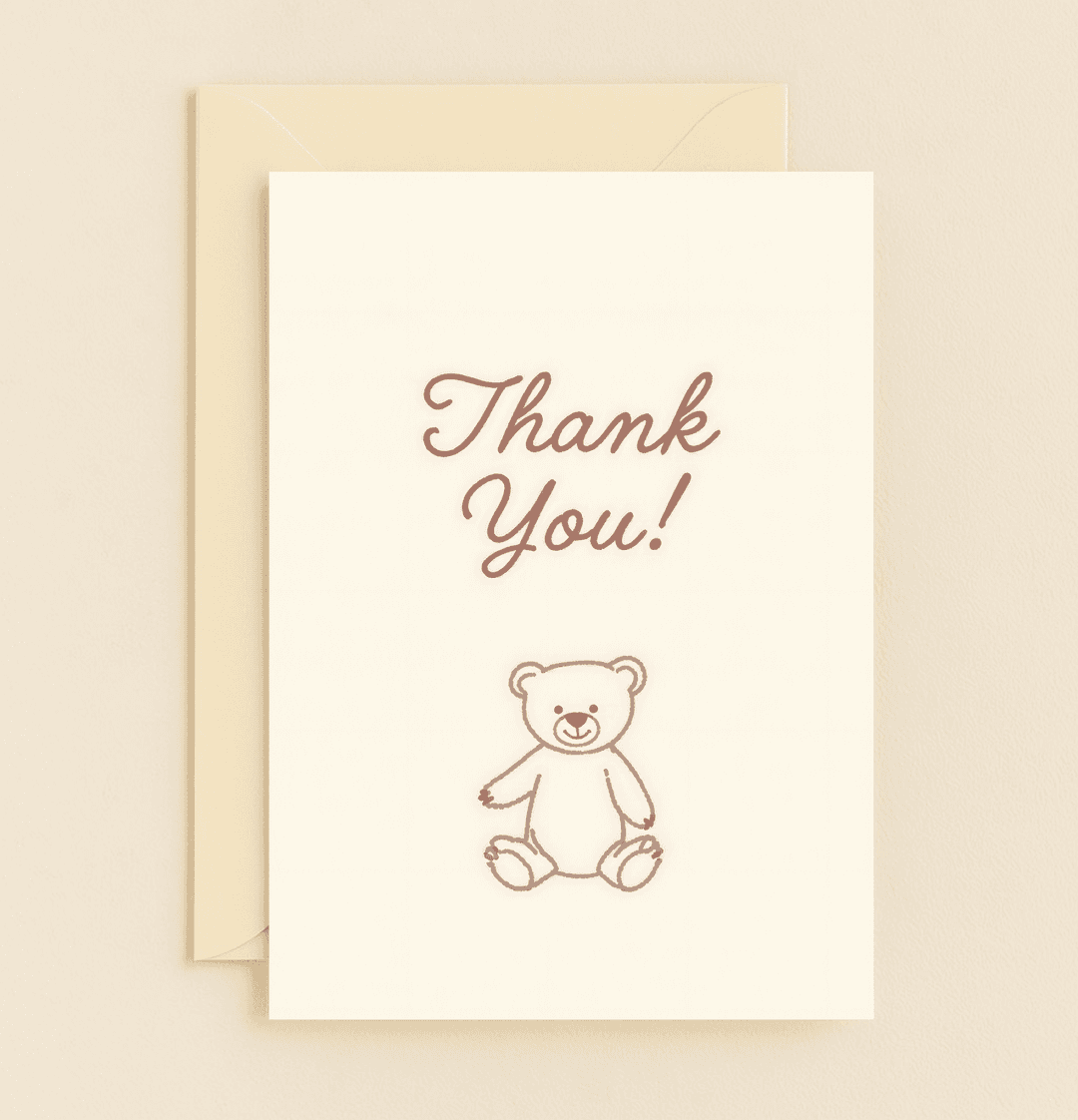 Express heartfelt thanks with "Teddy's Warmest Gratitude," a cozy, minimalist greeting card featuring a charming teddy bear illustration.