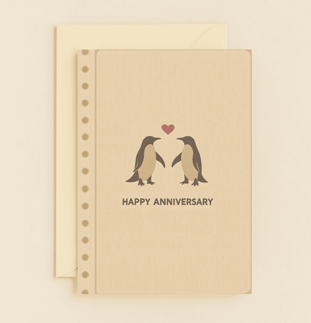 Celebrate your anniversary with a charming, minimalist card featuring adorable penguins and a heart, perfect for lovebirds with a sense of humor.