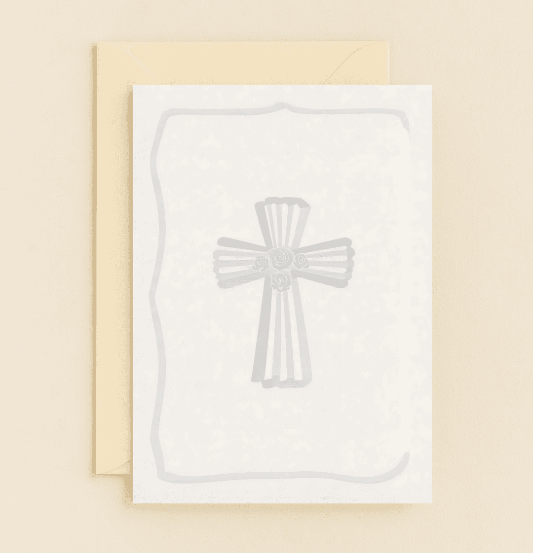 Celebrate Easter with the "Graceful Blossoms of Faith" card, featuring a rose-adorned cross and a calming floral design that beautifully symbolizes Christian faith.