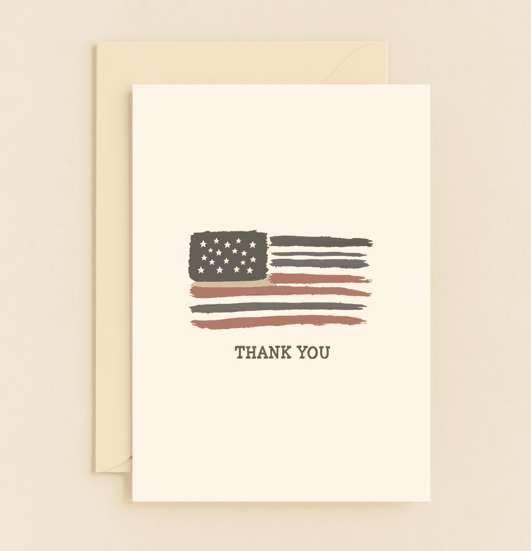 Express heartfelt thanks with a touch of American pride through this beautifully brushstroked, muted-tone flag greeting card.
