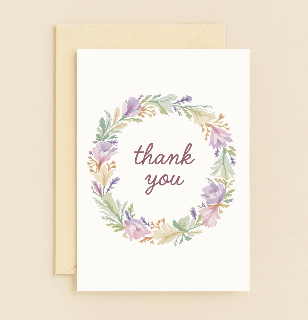 Express heartfelt thanks with the Floral Gratitude Circle card, featuring a pastel watercolor wreath and elegant script for a timeless touch.