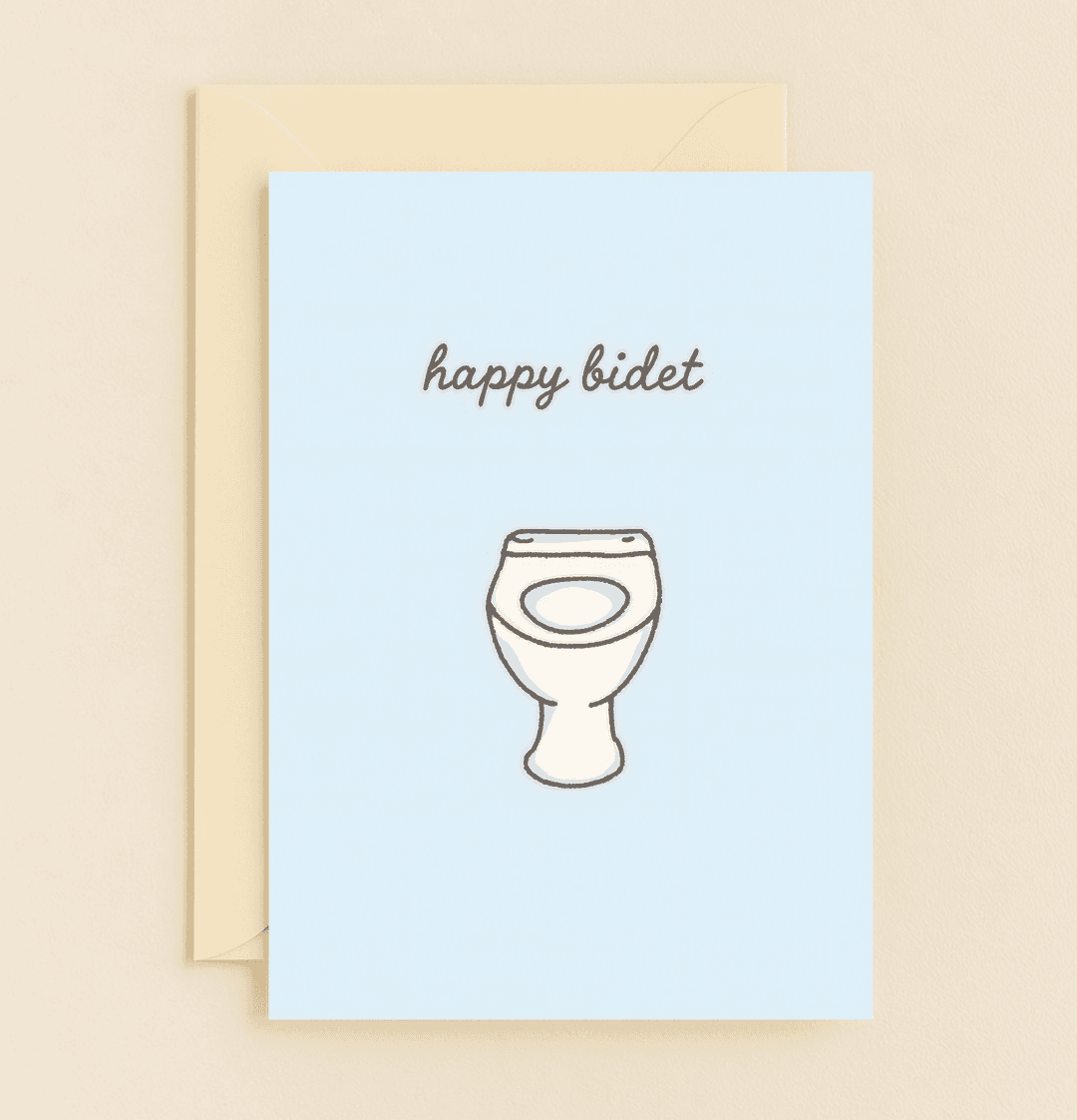 Celebrate a birthday with a splash of humor using this minimalist card featuring a playful "happy bidet" pun on a light blue backdrop.