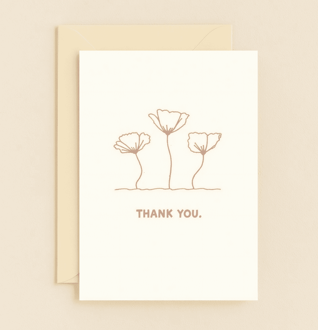 Express heartfelt thanks with a minimalist card featuring elegant hand-drawn flowers and a soothing brown color scheme.