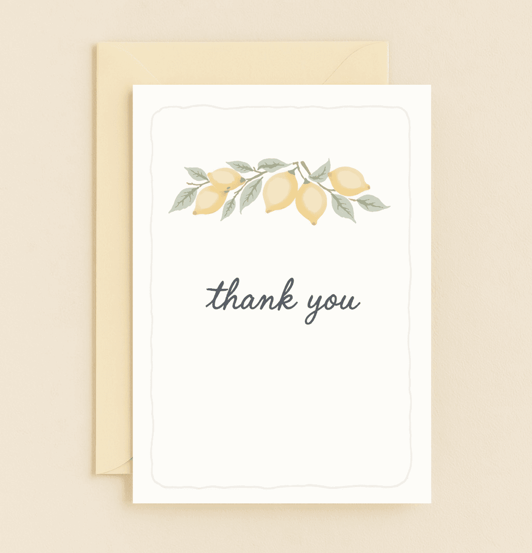 Brighten someone's day with our "Lemon Fresh Gratitude" card, featuring vibrant lemons and a heartfelt "thank you" on a crisp, clean design.