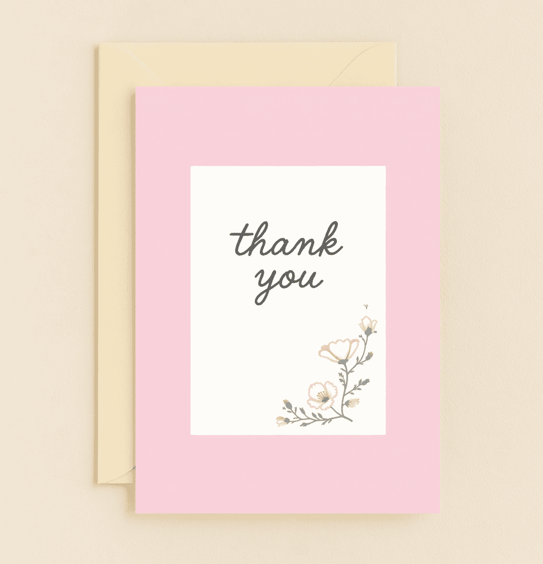Express heartfelt thanks with our "Floral Gratitude" card, featuring a minimalist pink-border design and delicate floral accents.