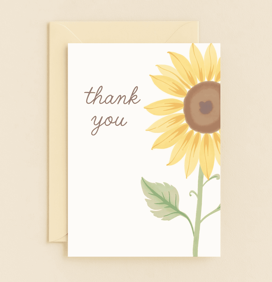 Express heartfelt gratitude with this elegant thank you card featuring a vibrant watercolor sunflower and charming handwritten text.