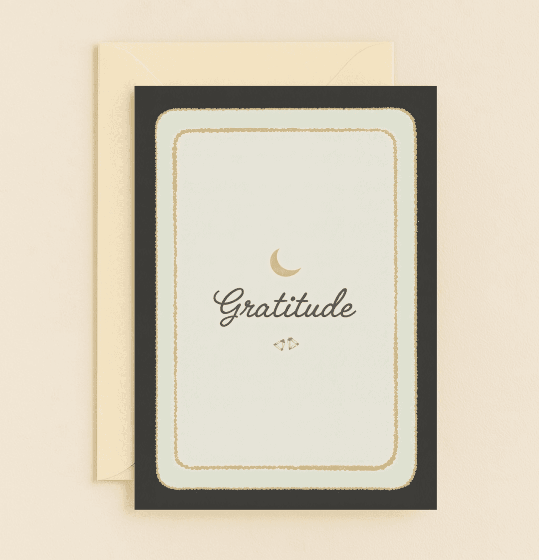 Express your appreciation with our Moonlit Gratitude card, featuring an elegant golden crescent moon, diamond accents, and sophisticated script.