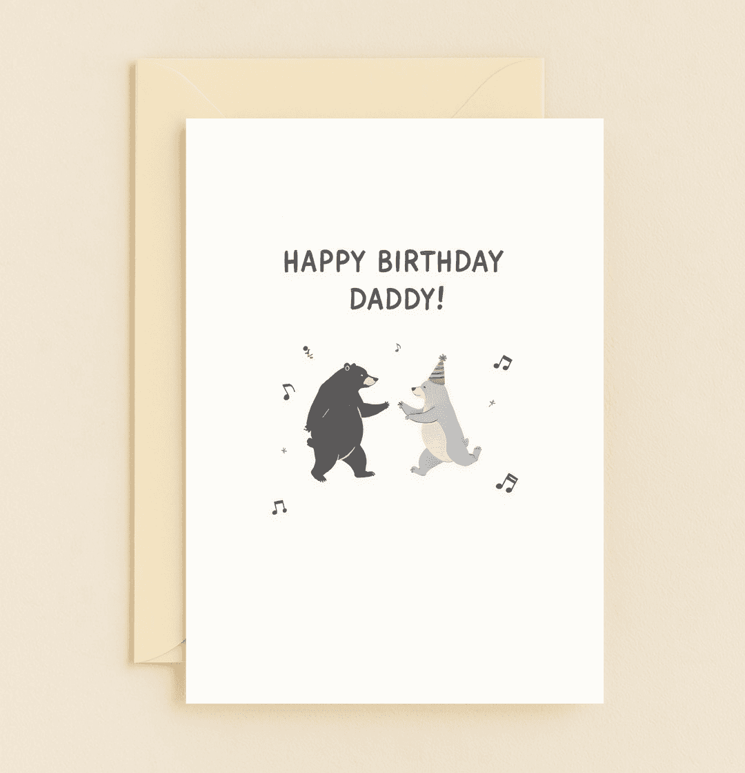 Celebrate a "Bear-y" special day with dancing bears in party hats, musical notes, and puns, making it a delightful birthday surprise!.