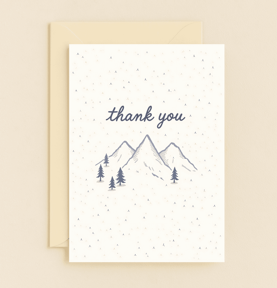 Express heartfelt thanks with the Mountainous Gratitude card, featuring a serene mountain range and trees in a minimalist design perfect for nature lovers.