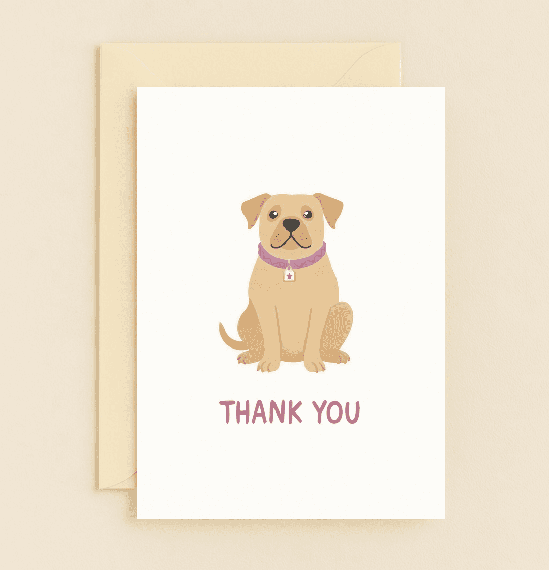 Express gratitude with the "Pawsitively Grateful Puppy Thanks!" card, featuring a cute brown puppy in a pink collar and star-shaped tag, perfect for dog lovers.