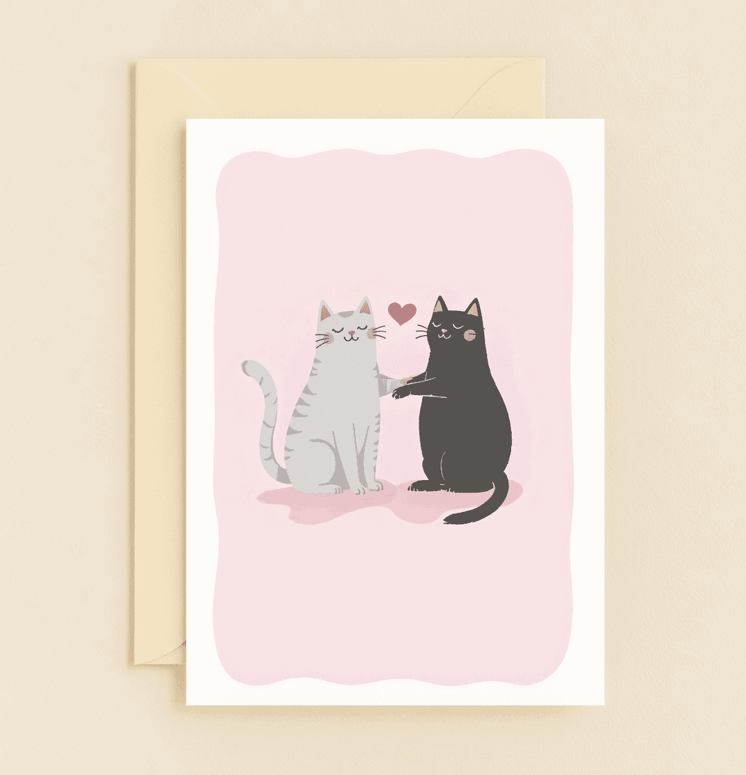 Celebrate your anniversary with this charming card featuring two adorable cats and a heart, capturing purr-fect love with playful wordplay and cute design.
