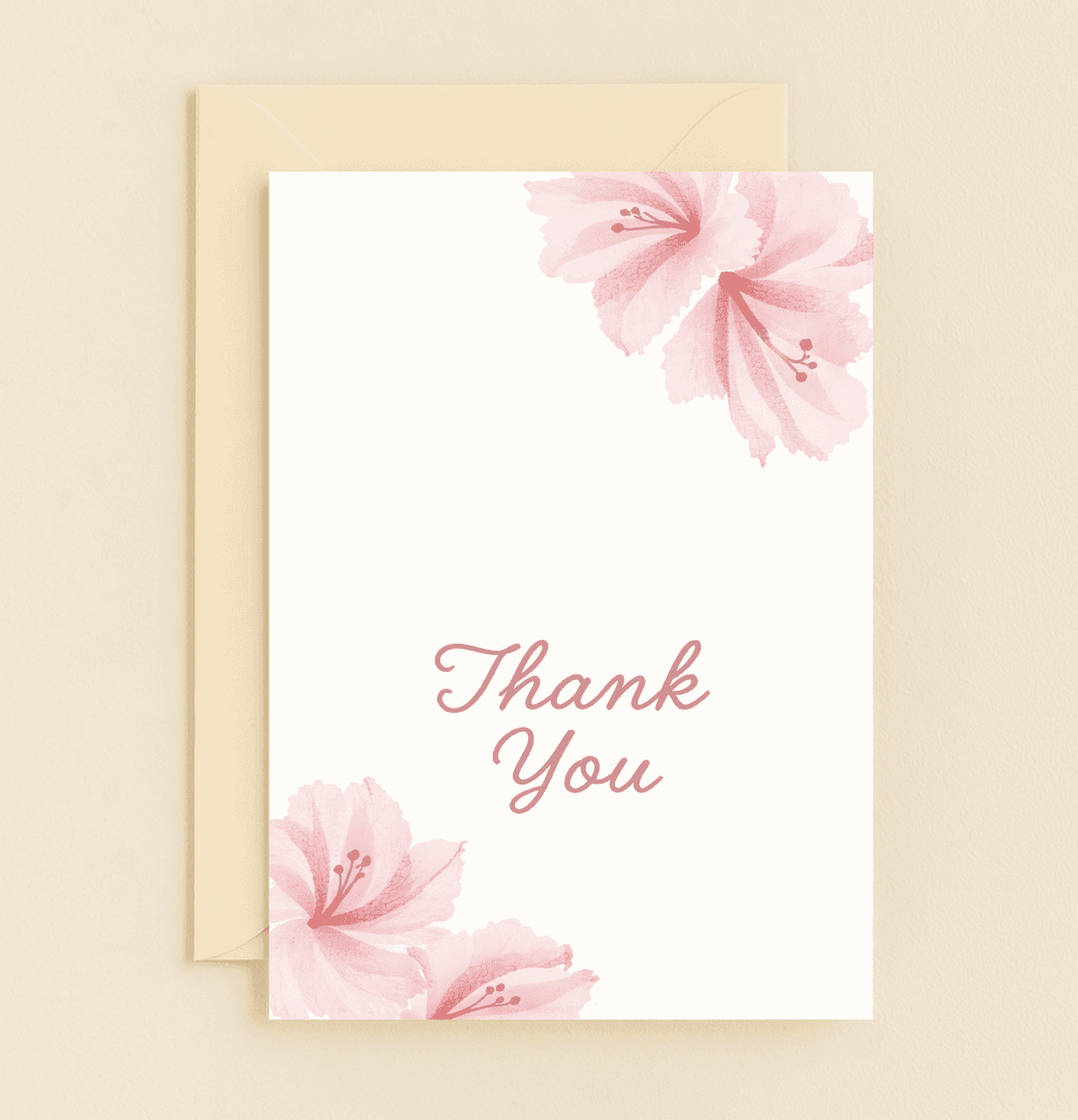 Express heartfelt thanks with "Blossoming Gratitude," featuring elegant watercolor pink flowers and cursive script for a touch of grace and beauty.
