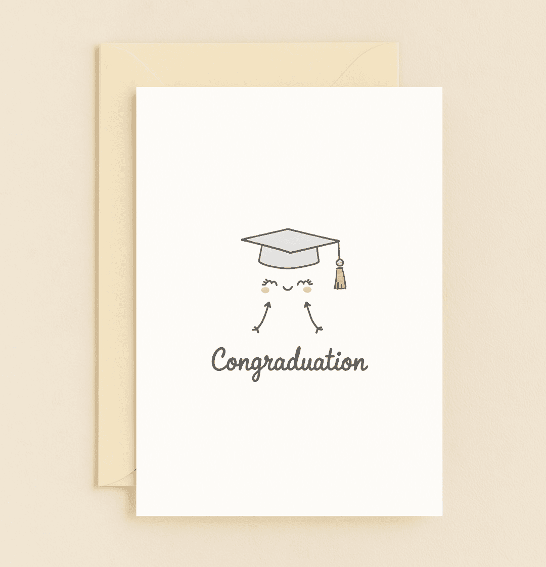 Celebrate their achievement with a playful graduation card featuring a smiling cap and clever pun, perfect for honoring their "congraduation"!.