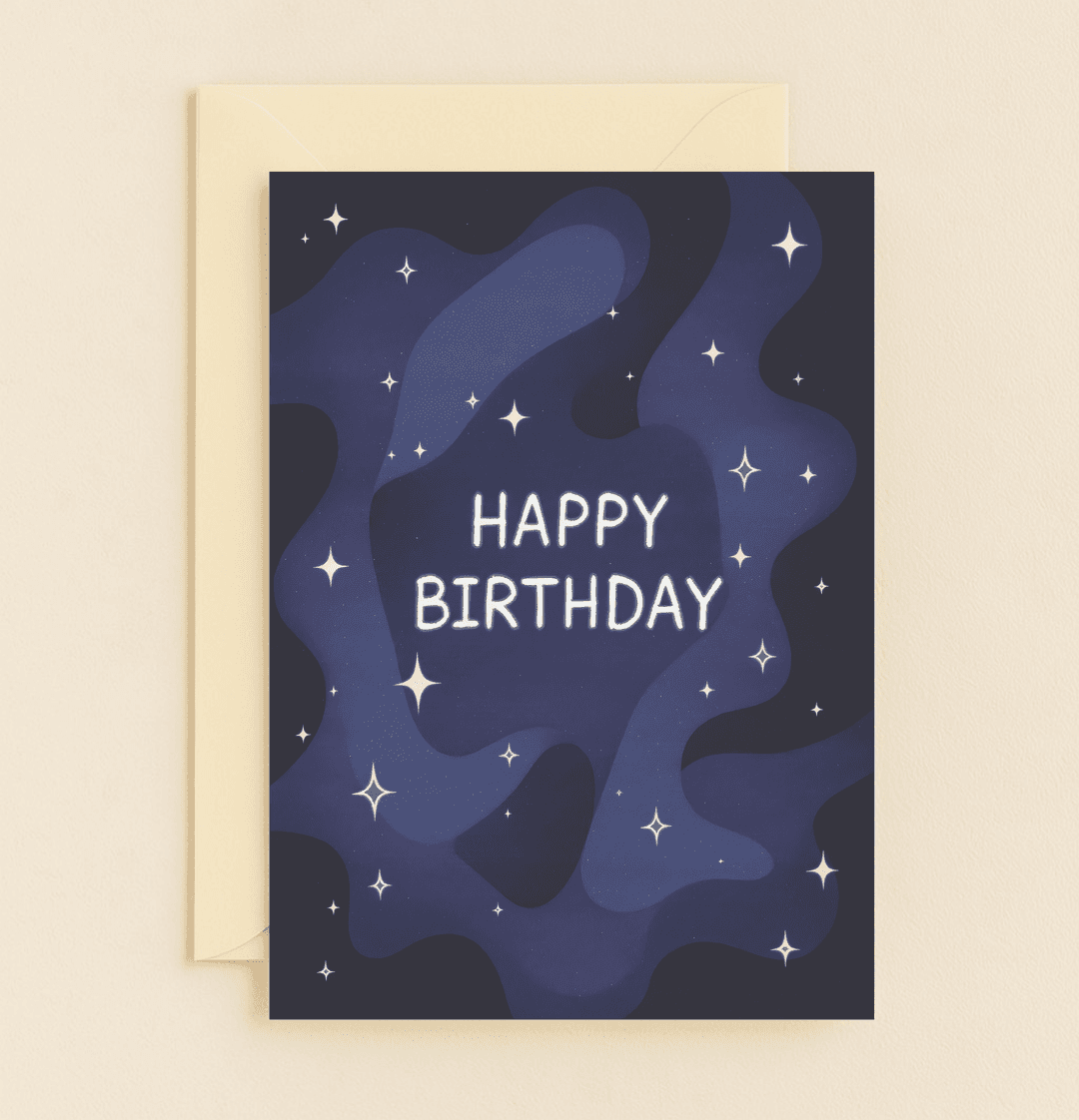 Send birthday wishes soaring through the cosmos with this elegant, star-studded card perfect for stargazers and space enthusiasts alike.