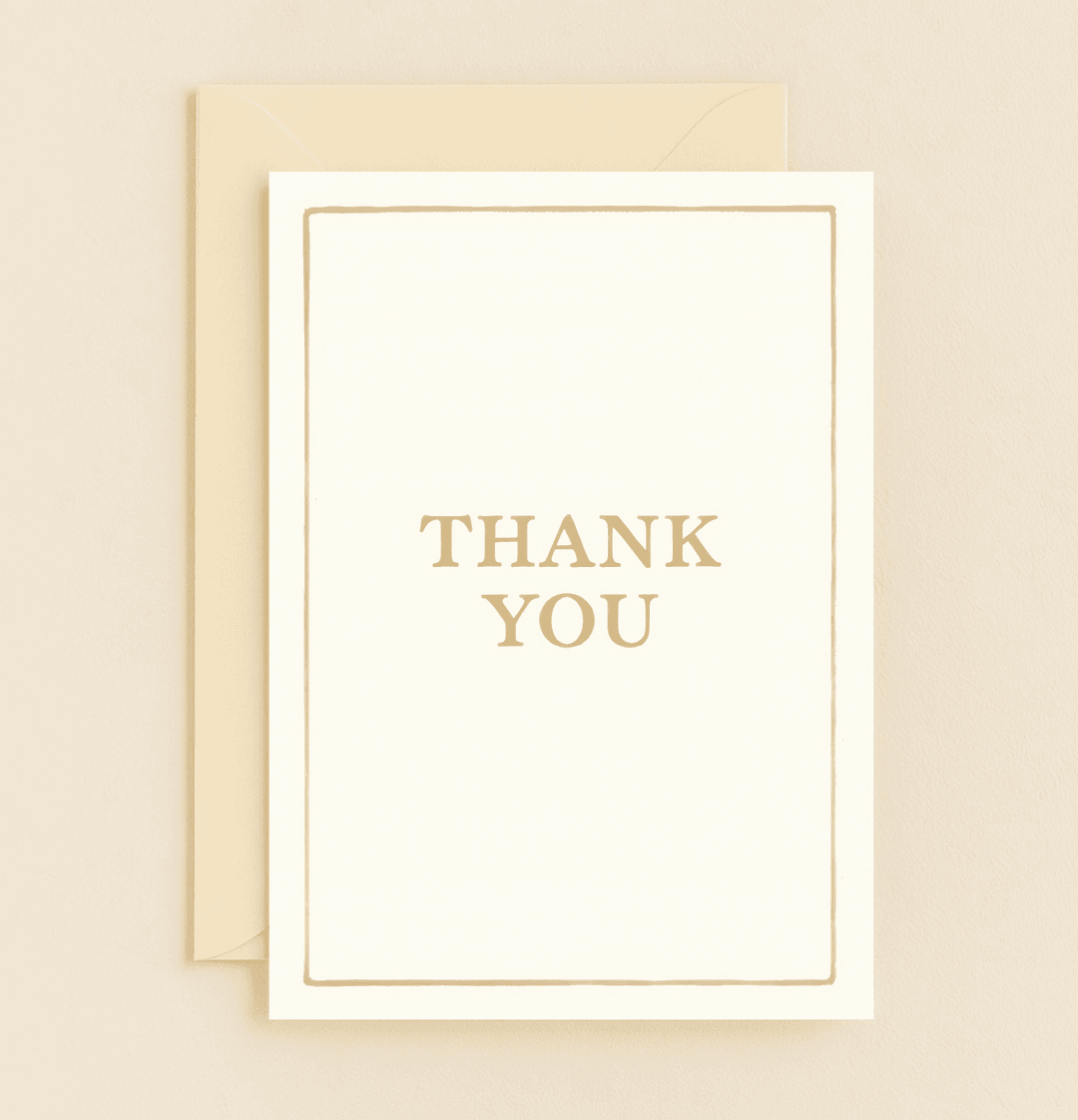 Express heartfelt appreciation with this elegant thank you card, featuring bold gold lettering on a minimalist design for a touch of timeless gratitude.