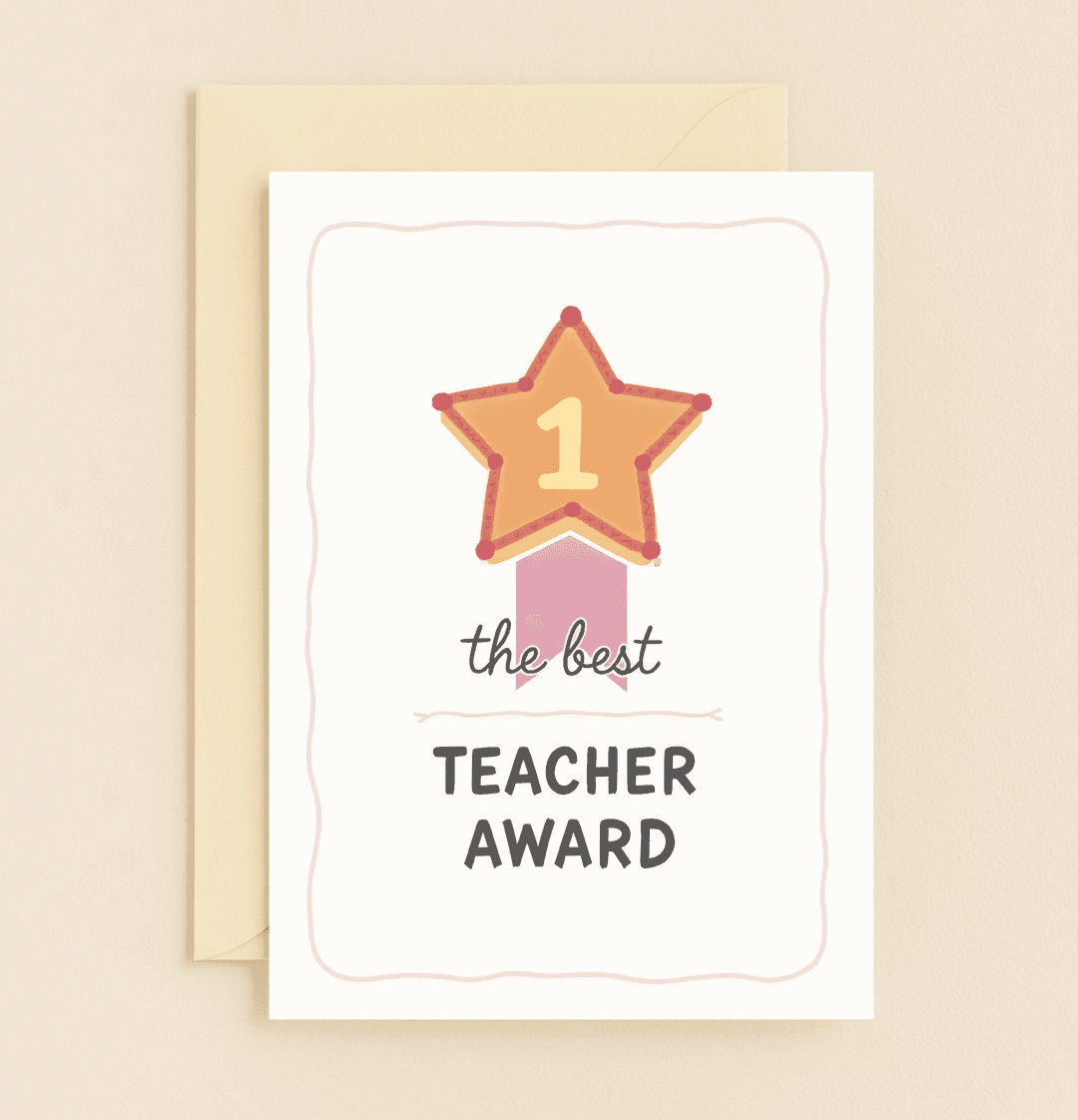 Celebrate your favorite teacher with this vibrant, hand-drawn card featuring a star and ribbon design that honors their exceptional impact.