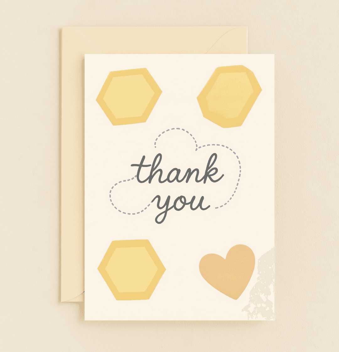 Express heartfelt gratitude with this charming thank you card, featuring whimsical hexagons, a cloud outline, and a sweet heart accent.