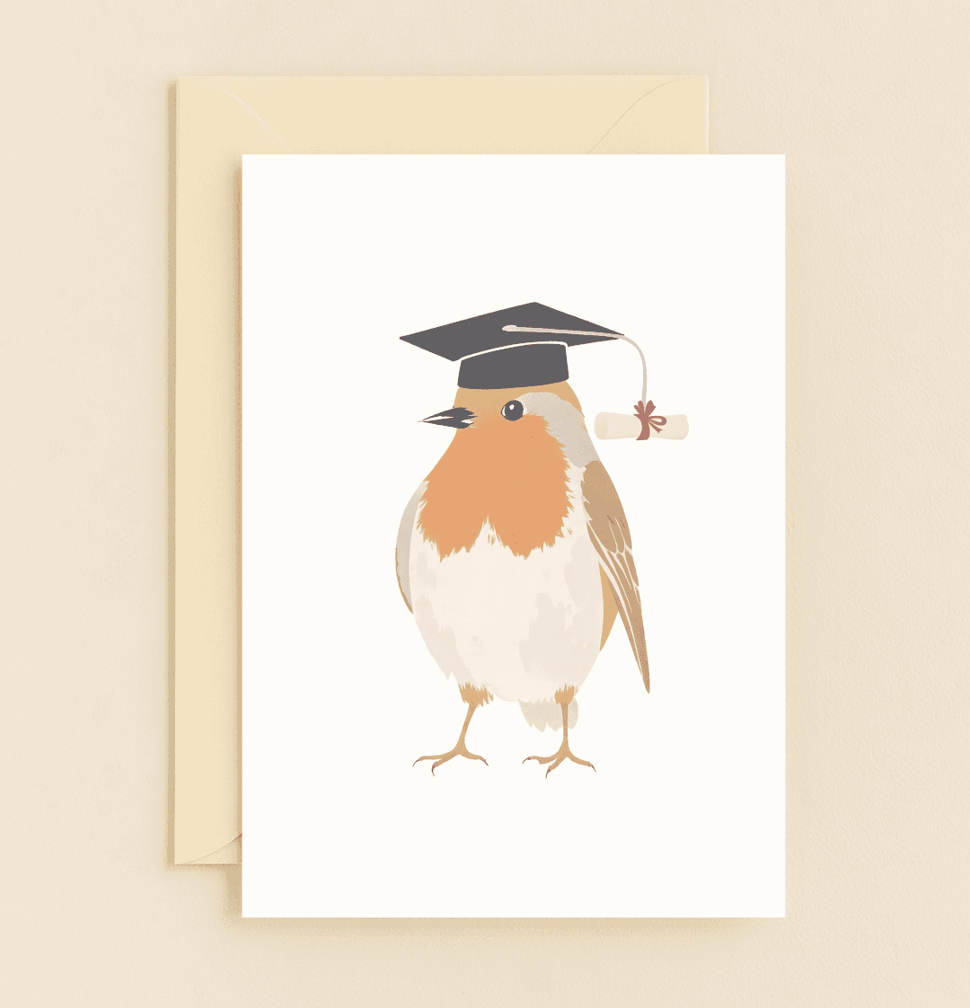 Celebrate academic achievement with this charming card featuring a humorous bird in a graduation cap, ready to soar into success with diploma in wing.
