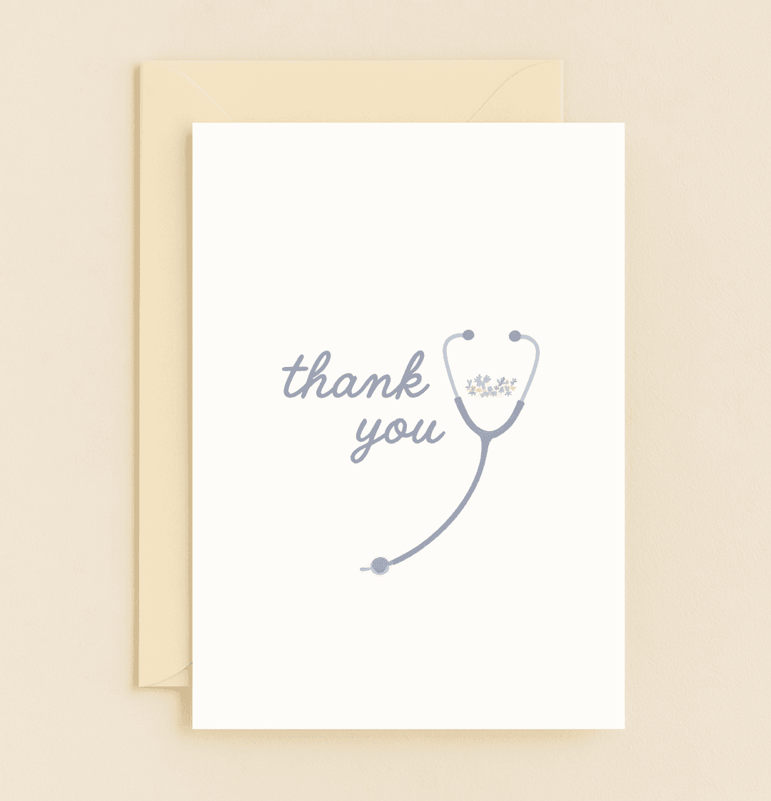 Express heartfelt gratitude with our "Healing Hands, Grateful Hearts" card, featuring a floral stethoscope design that beautifully honors healthcare heroes.