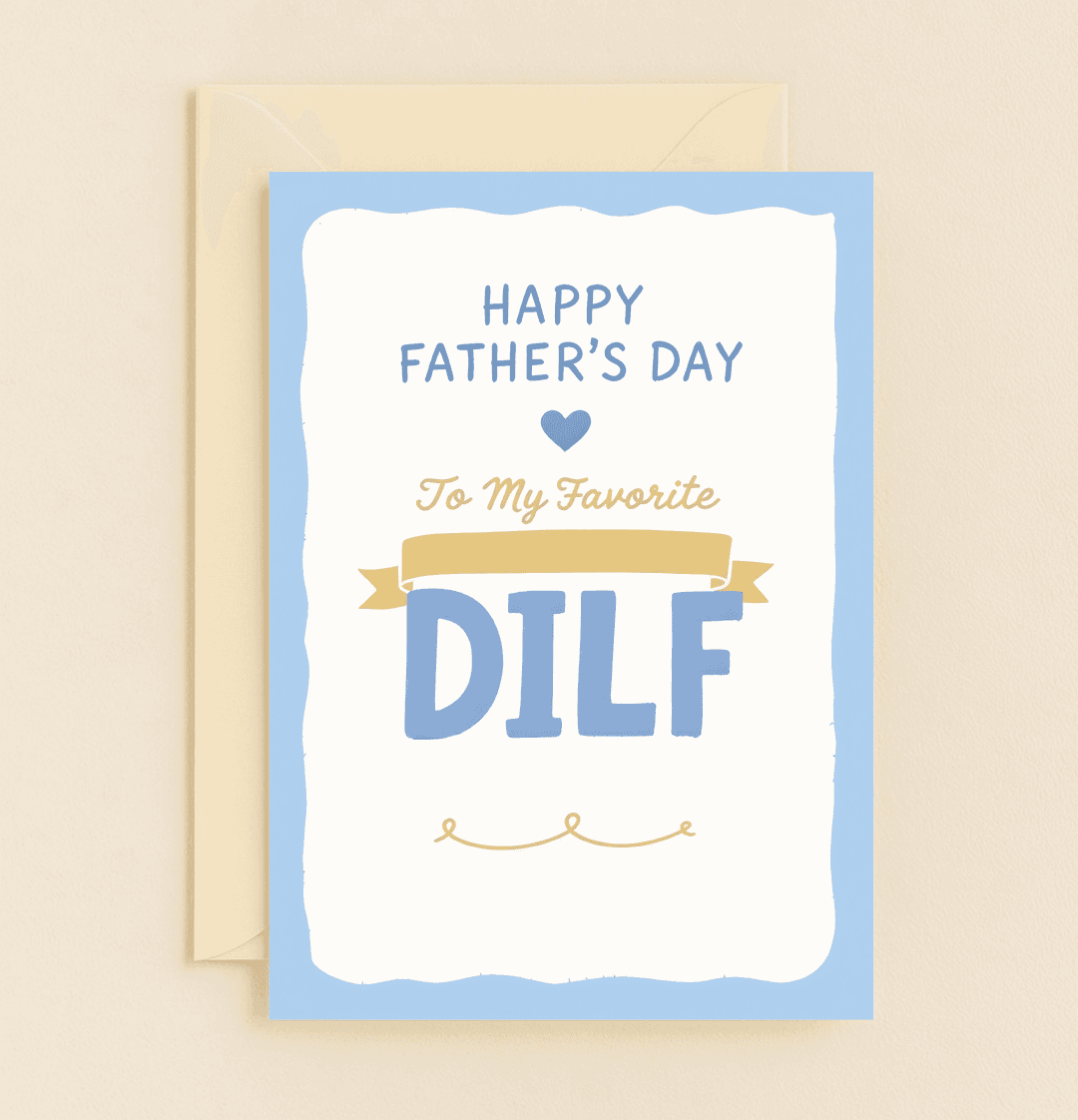 Celebrate Father's Day with a playful card featuring a heart, banner, and cheeky wordplay that honors your Doting, Inspiring, Loving Father!.