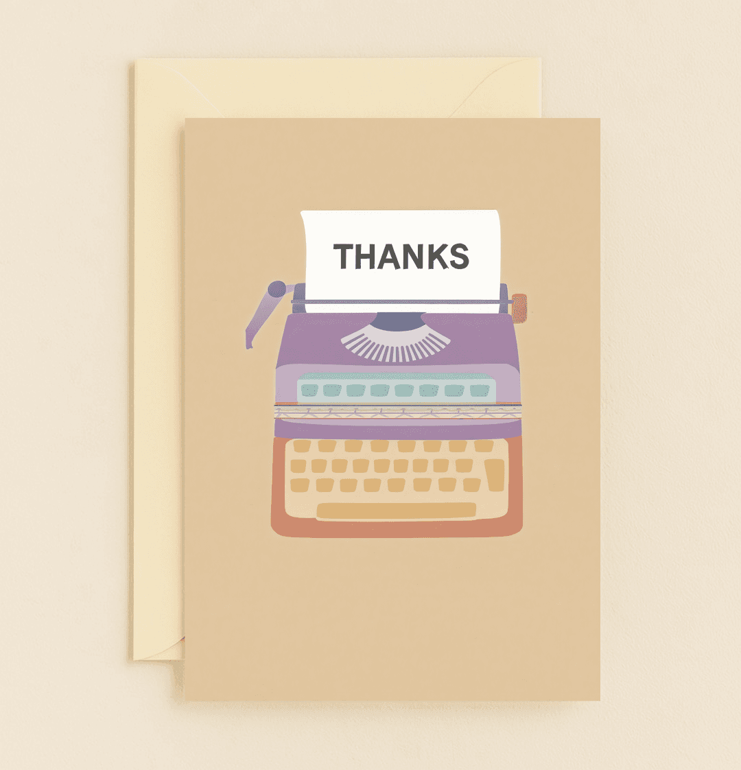 Express heartfelt gratitude with this charming thank you card, featuring a vibrant vintage typewriter and a minimalist retro design.