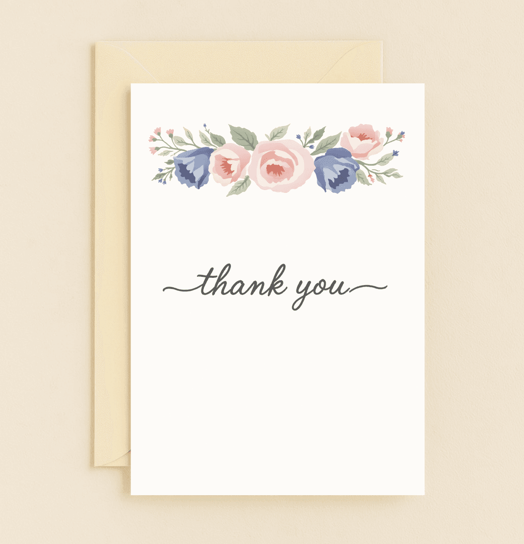 Express heartfelt gratitude with our "Floral Elegance in Gratitude" card, featuring hand-drawn pastel florals and a delicate script for a classy, minimalist touch.