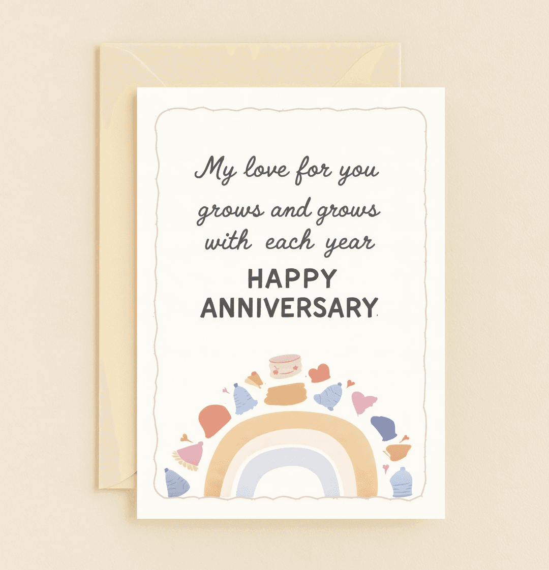 Celebrate your growing love with our "Yearly Blossoms of Love" anniversary card, featuring soft pastel illustrations and heartfelt sentiments.