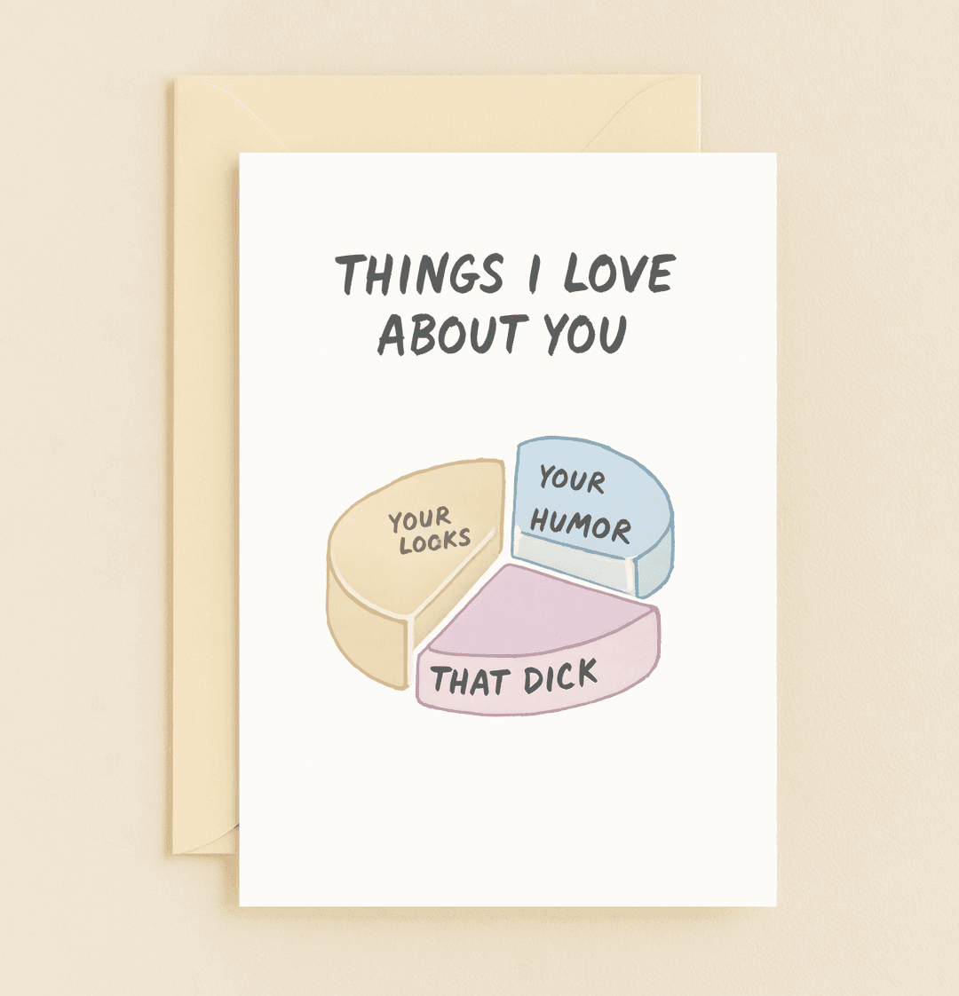 Celebrate Valentine's Day with a humorous twist using our "Lovingly Pieced Together" card, featuring a playful pie chart of the things you love most.