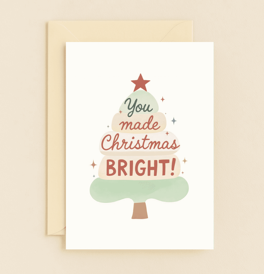 Celebrate the season with "Sparkling Christmas Joy," a pastel-hued card featuring a playful text-tree design and festive cheer to brighten your holiday.