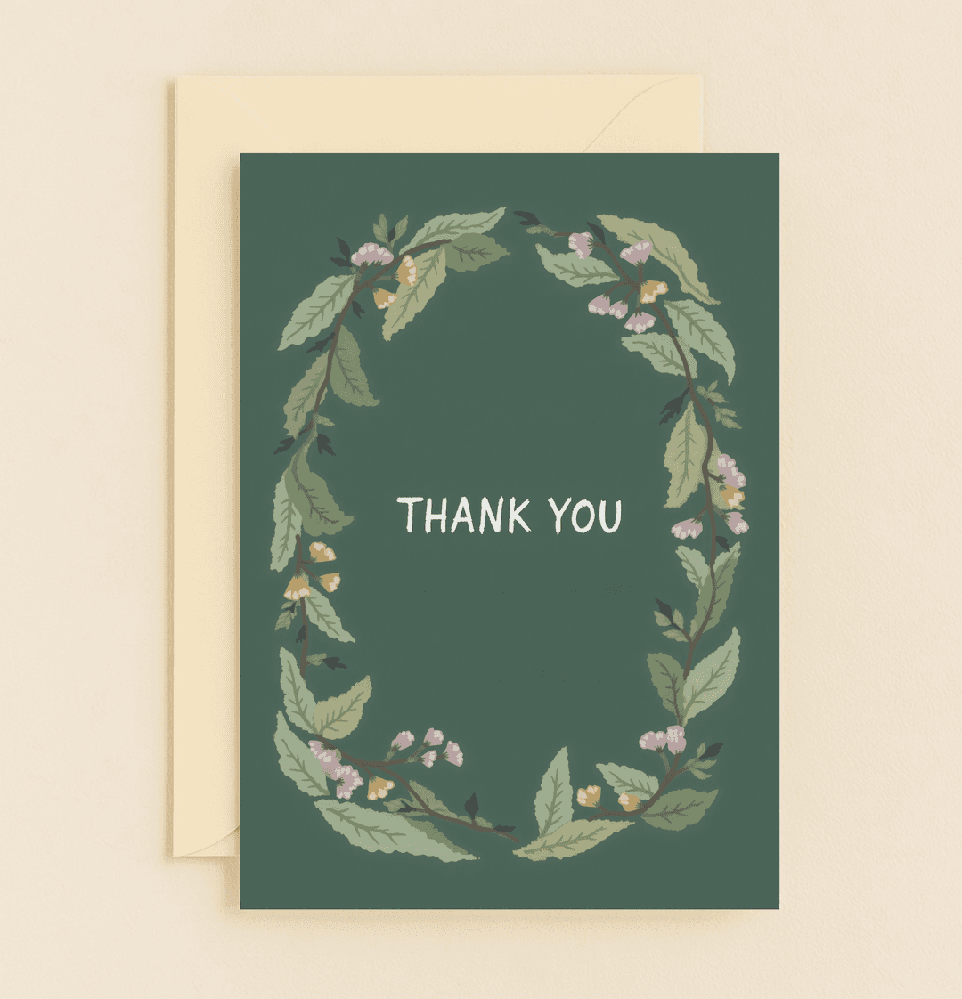 Express heartfelt thanks with our Elegant Floral Gratitude card, featuring a graceful leaf and flower design on a classic green backdrop.
