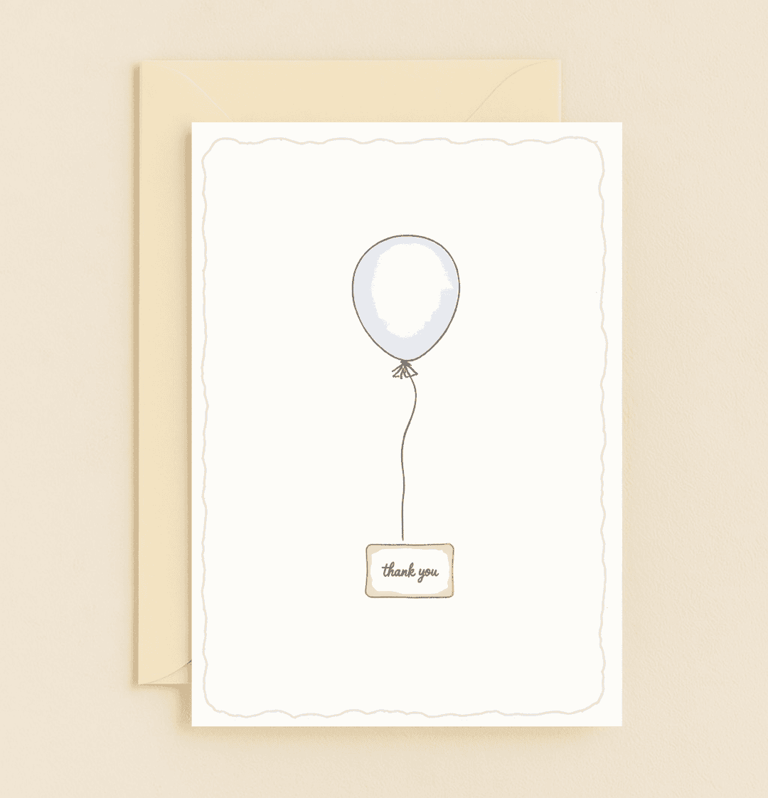 Express your gratitude with "Lifted by Your Kindness," a minimalist thank you card featuring an elegant blue balloon and cursive script on a crisp white background.