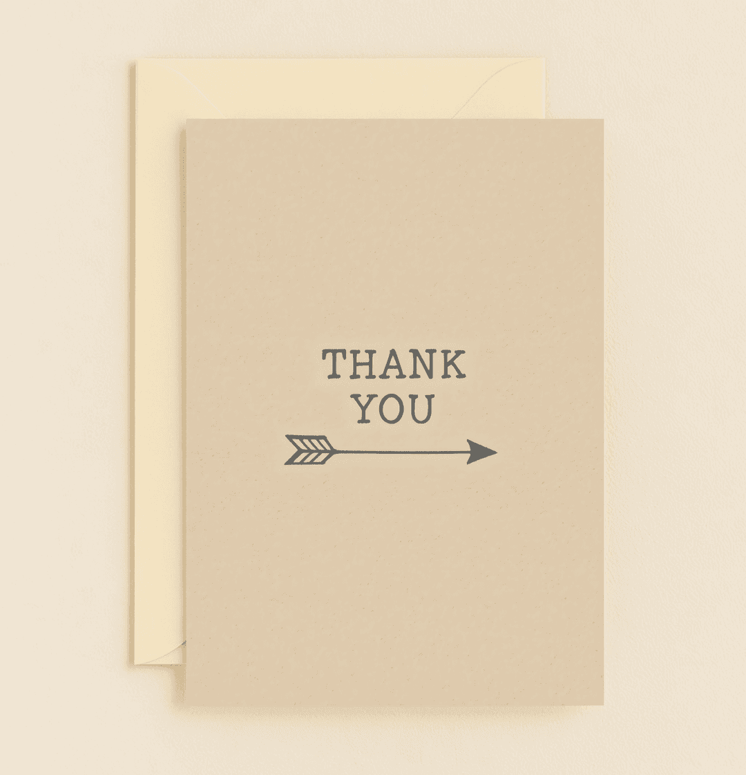 Express your appreciation with this minimalist thank you card, featuring a bold serif font and a sleek arrow design for a modern touch of gratitude.