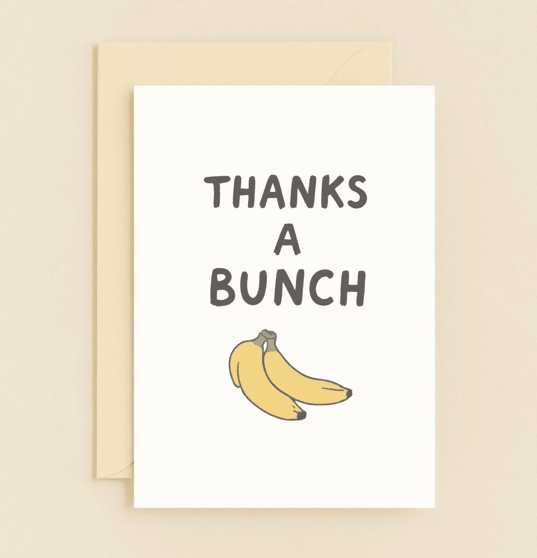 Express your gratitude with a playful twist using our "Banana Gratitude Galore" card, featuring charming banana art and a punny "THANKS A BUNCH" message.