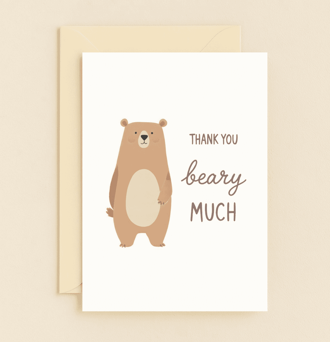 Express heartfelt thanks with a whimsical card featuring a cute bear illustration and the playful pun "Thank you beary much.