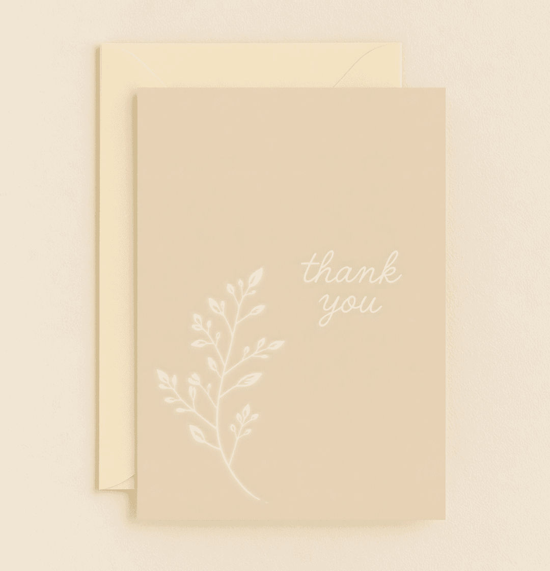 Express heartfelt gratitude with this minimalist card featuring elegant handwritten script and a delicate branch illustration on a soft beige background.
