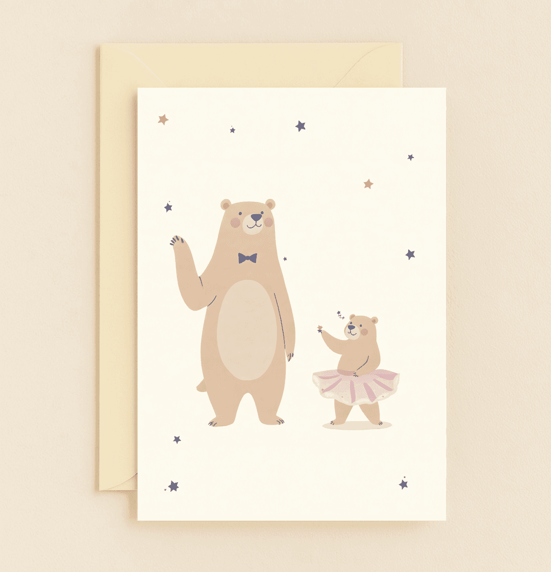 Celebrate Father's Day with this whimsical card featuring a charming bear duo dancing under starry skies, complete with a bow tie and tutu.
