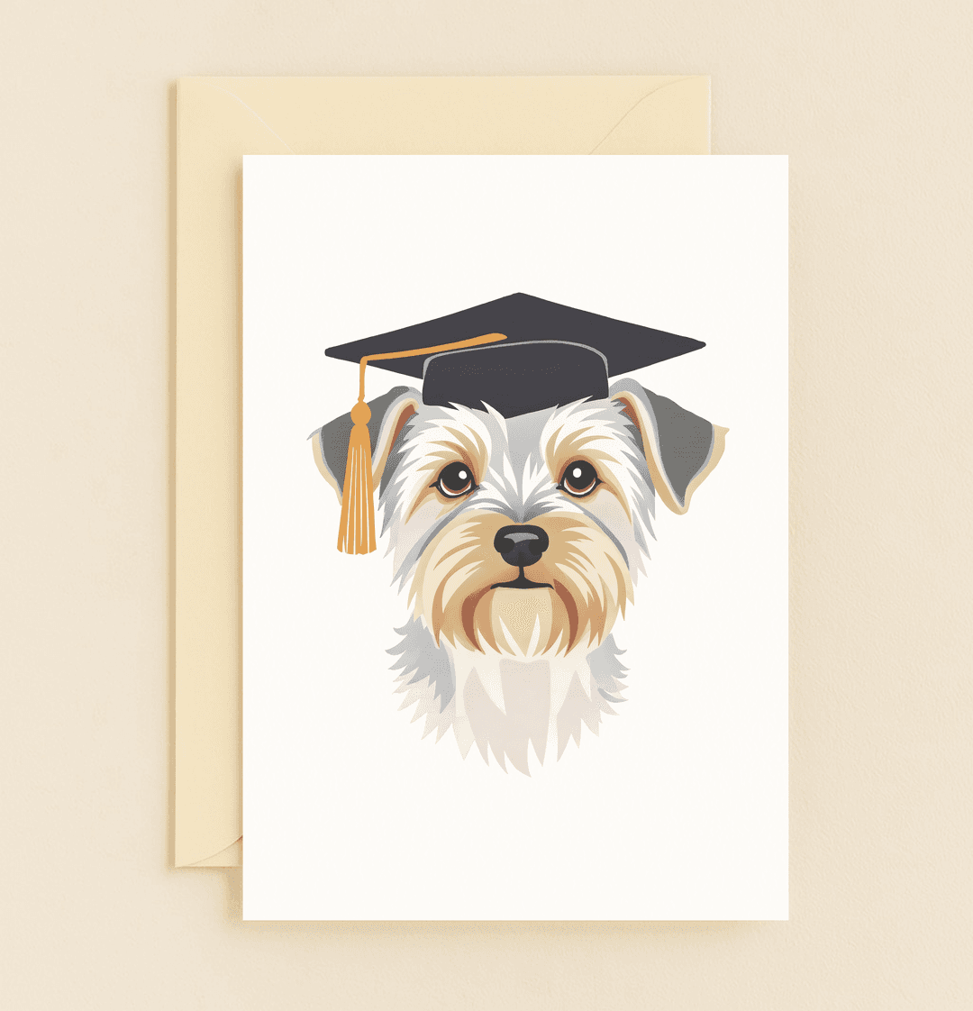 Celebrate their achievement with a whimsical card featuring a curious dog in a graduation cap, perfect for a light-hearted grad gift.
