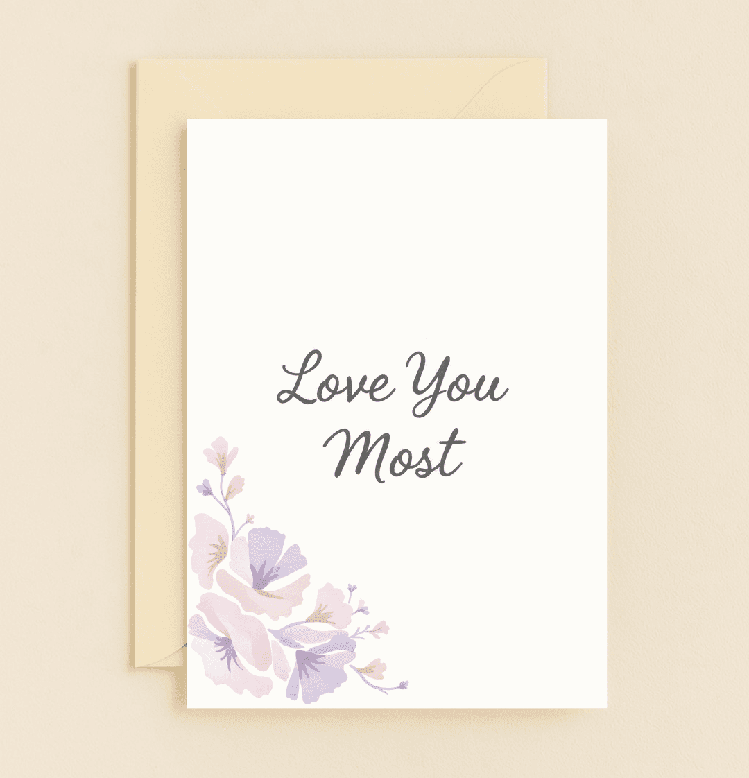 Celebrate Mother's Day with "Overflowing Love and Blossoms," a charming card featuring pastel flowers and a heartfelt message in an elegant, handwritten font.