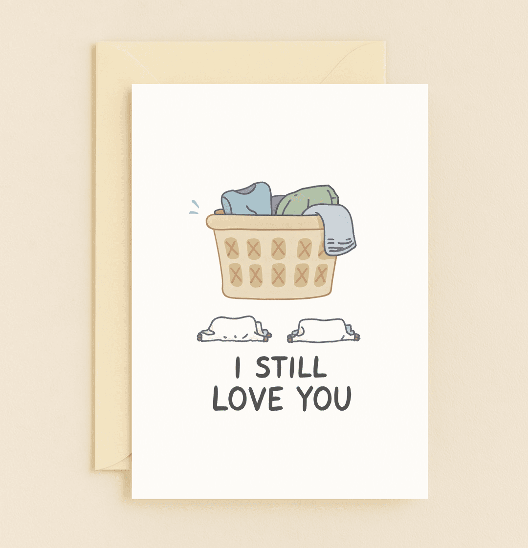 Celebrate your love with a witty anniversary card that finds humor in laundry day, featuring mismatched socks and playful wordplay.