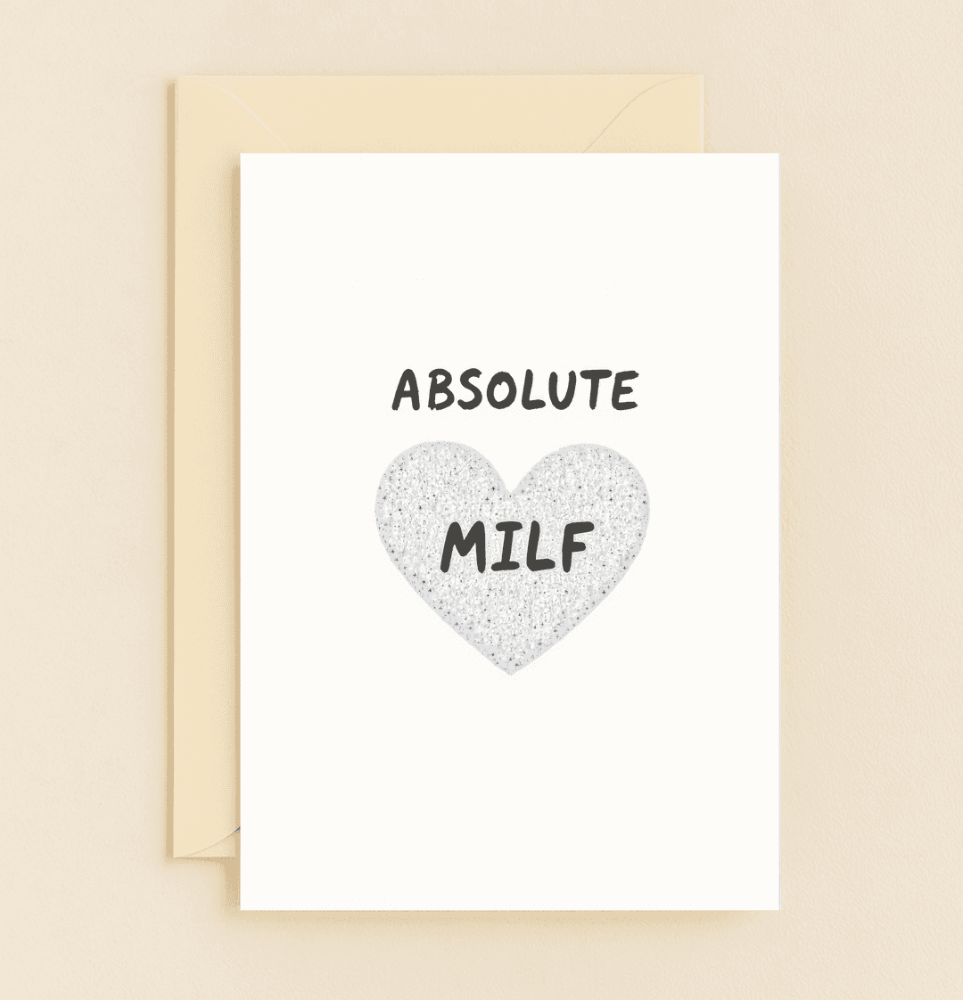 Celebrate Mother's Day with cheeky elegance and playful wordplay in this minimalist card featuring a glittery heart for an amazing mom.