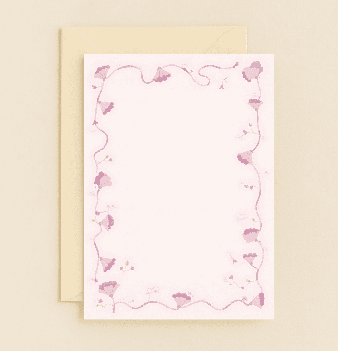 Express your heartfelt gratitude this Mother's Day with a whimsical floral card featuring pastel blossoms and elegant vine patterns.