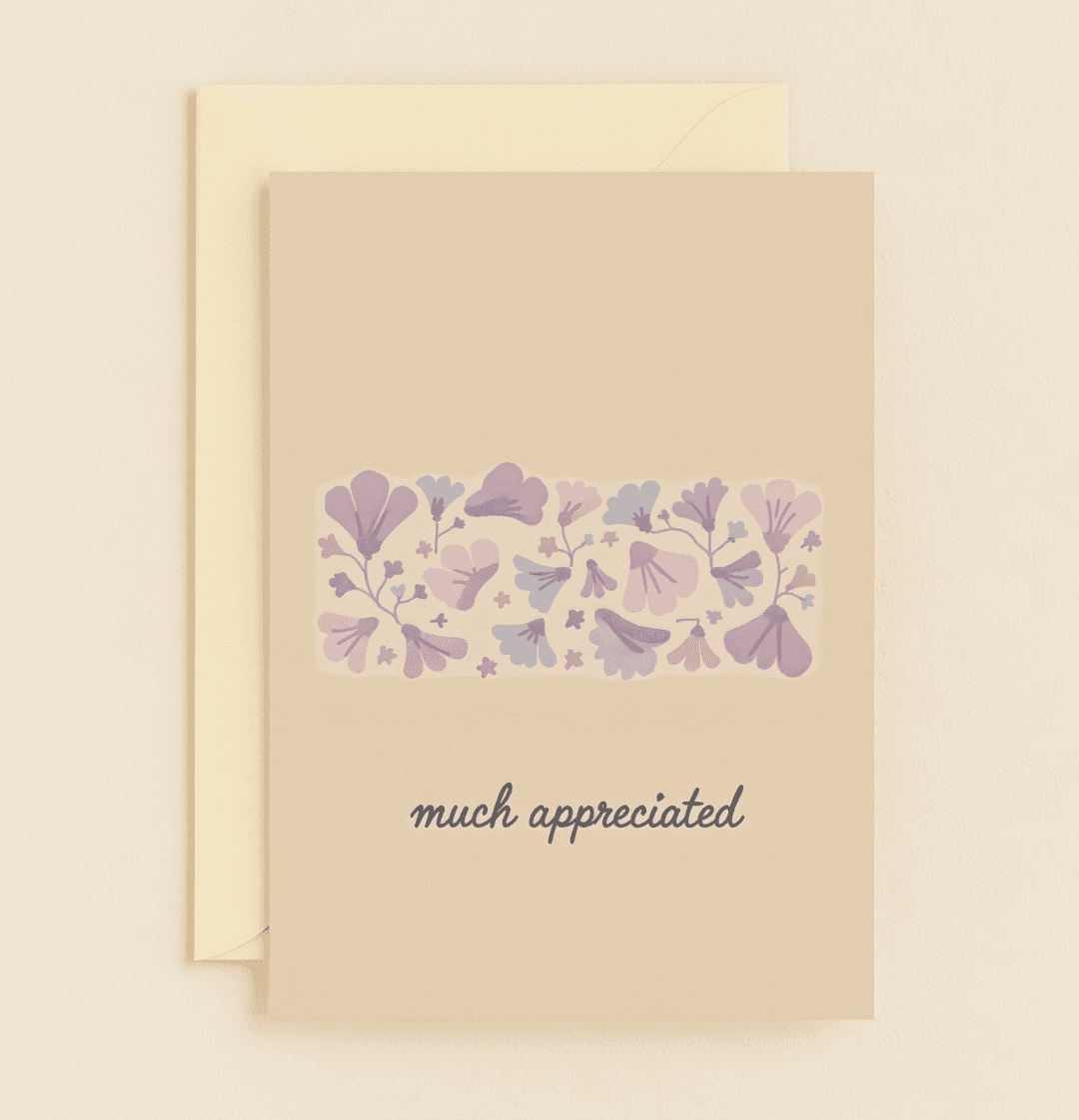 Express heartfelt gratitude with this elegant thank you card, featuring a pastel floral design and the phrase "much appreciated" in classic cursive.