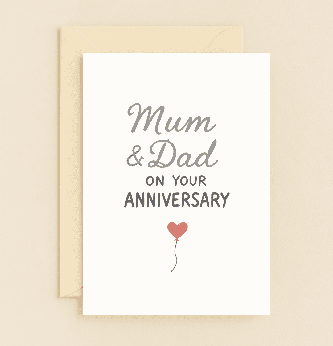 Celebrate Mum & Dad's timeless love with this elegant anniversary card featuring a heart-shaped balloon and tasteful design.