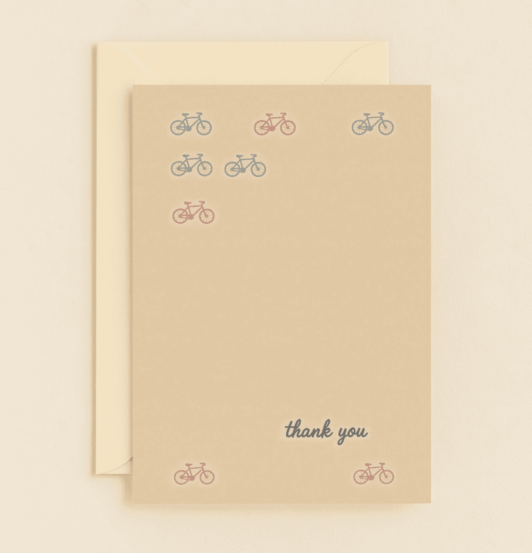 Express your gratitude with the "Pedal-Powered Gratitude Express" card, featuring charming pastel bicycles and an eco-friendly, simple design perfect for cycling enthusiasts.