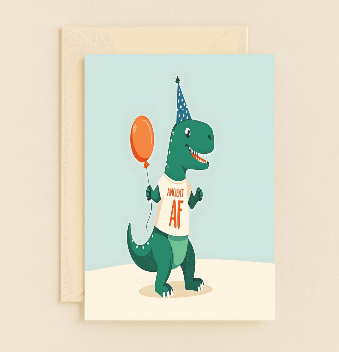 Celebrate with a roar and a chuckle with this playful card featuring a pun-loving dino in a party hat, ready to make any birthday "dino-mite"!.