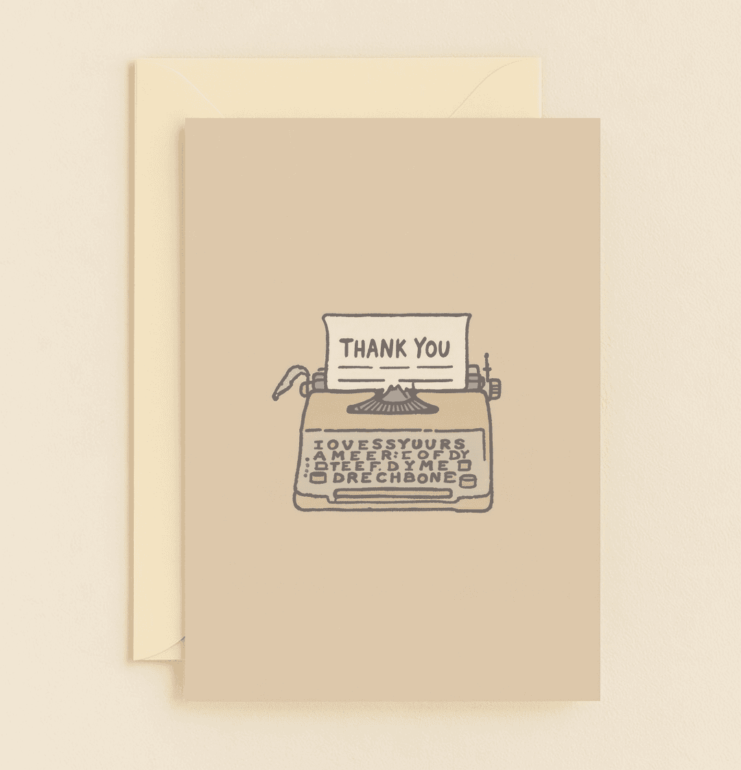 Express your gratitude with a touch of humor and nostalgia with our "Keystrokes of Gratitude" card, featuring a quirky typewriter design.
