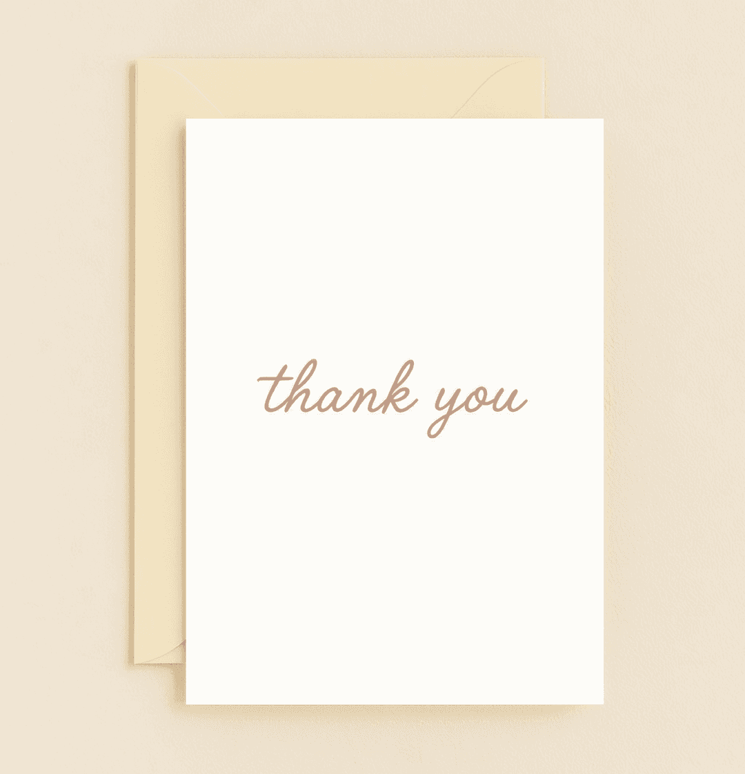 Express heartfelt gratitude with this minimalist thank you card, featuring elegant lowercase text in warm brown tones on a crisp white background.